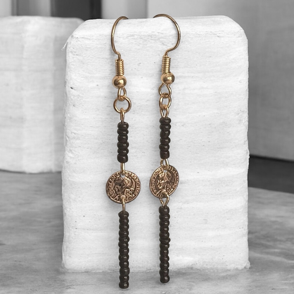 5 For $25💫Long Alternative Miniature Dark Gold Coin Dangles